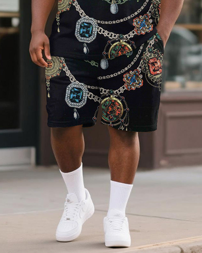 Big & Tall Black Streetwear T-Shirt Shorts Set for big men view 3