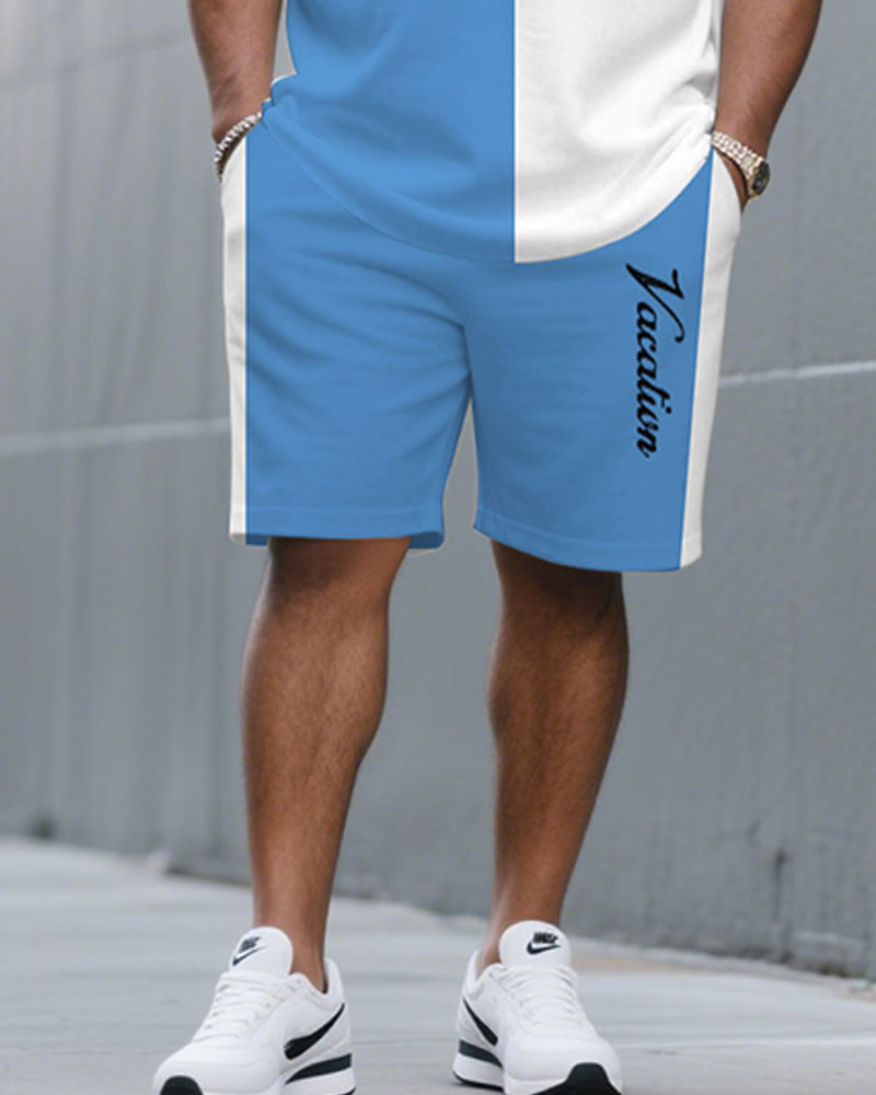 Big & Tall White Blue Streetwear T-Shirt Pants Set for big men view 3