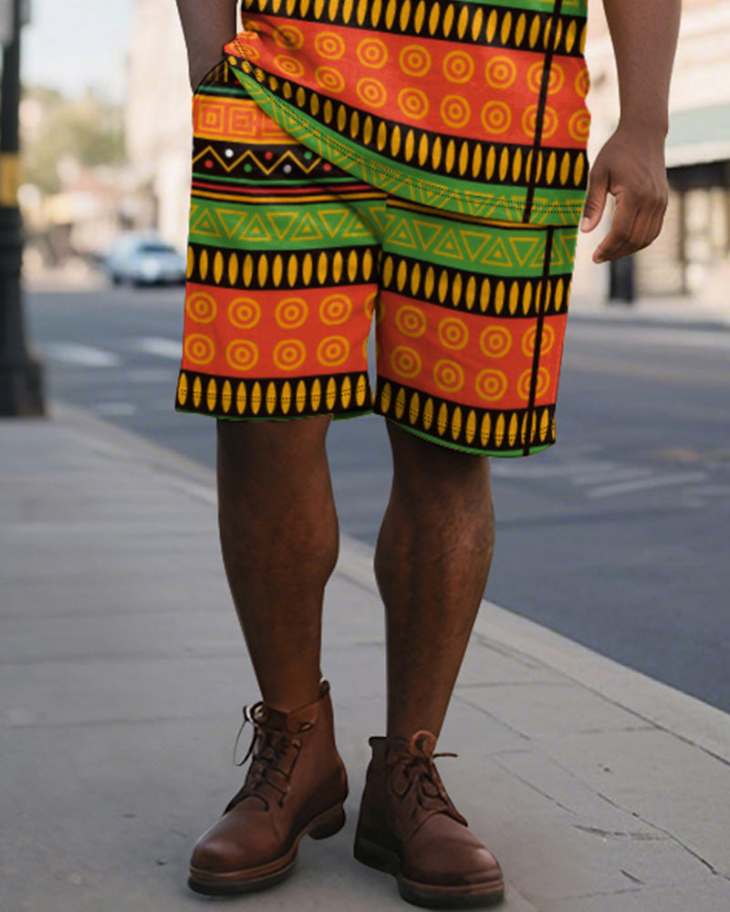 Big & Tall Green Orange Colorblock Polo Shorts Set for big men view 4
