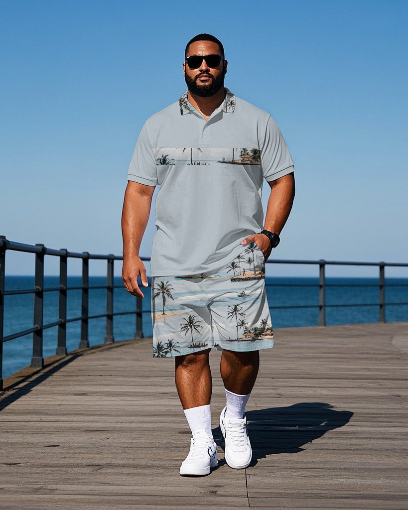Big & Tall Striped Polo Shorts Set for big men view 1