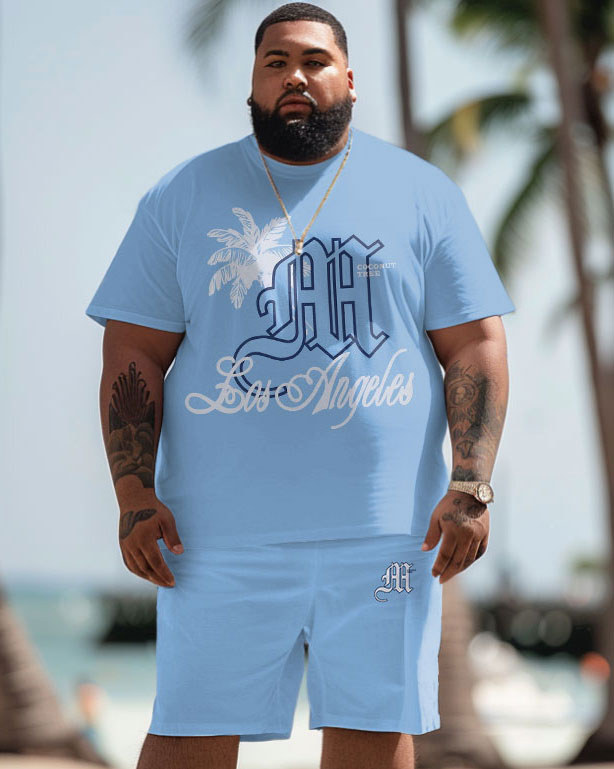 Big & Tall Hawaiian Graphic T-Shirt Shorts Set for big men view 1