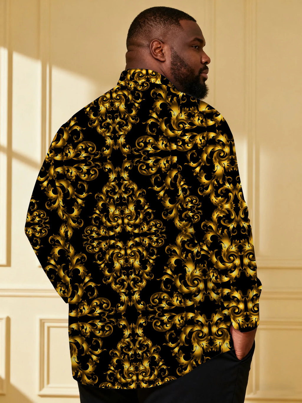 Big & Tall Black Business Casual Long Sleeve Shirt for big men view 2