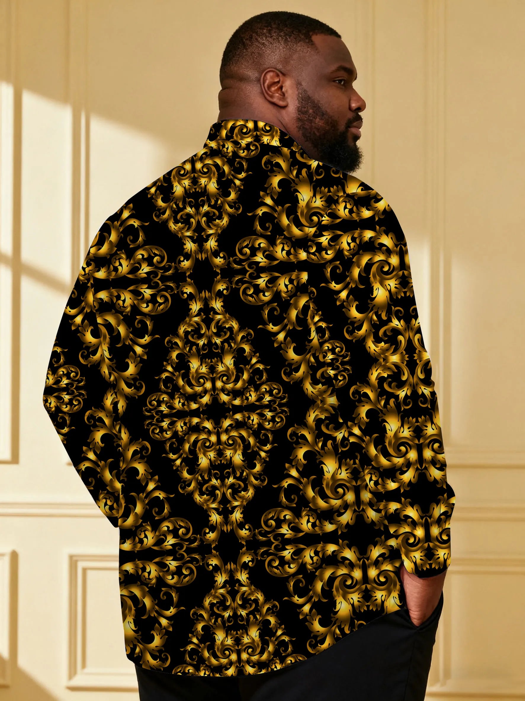 Big & Tall Black Business Casual Long Sleeve Shirt for big men view 2