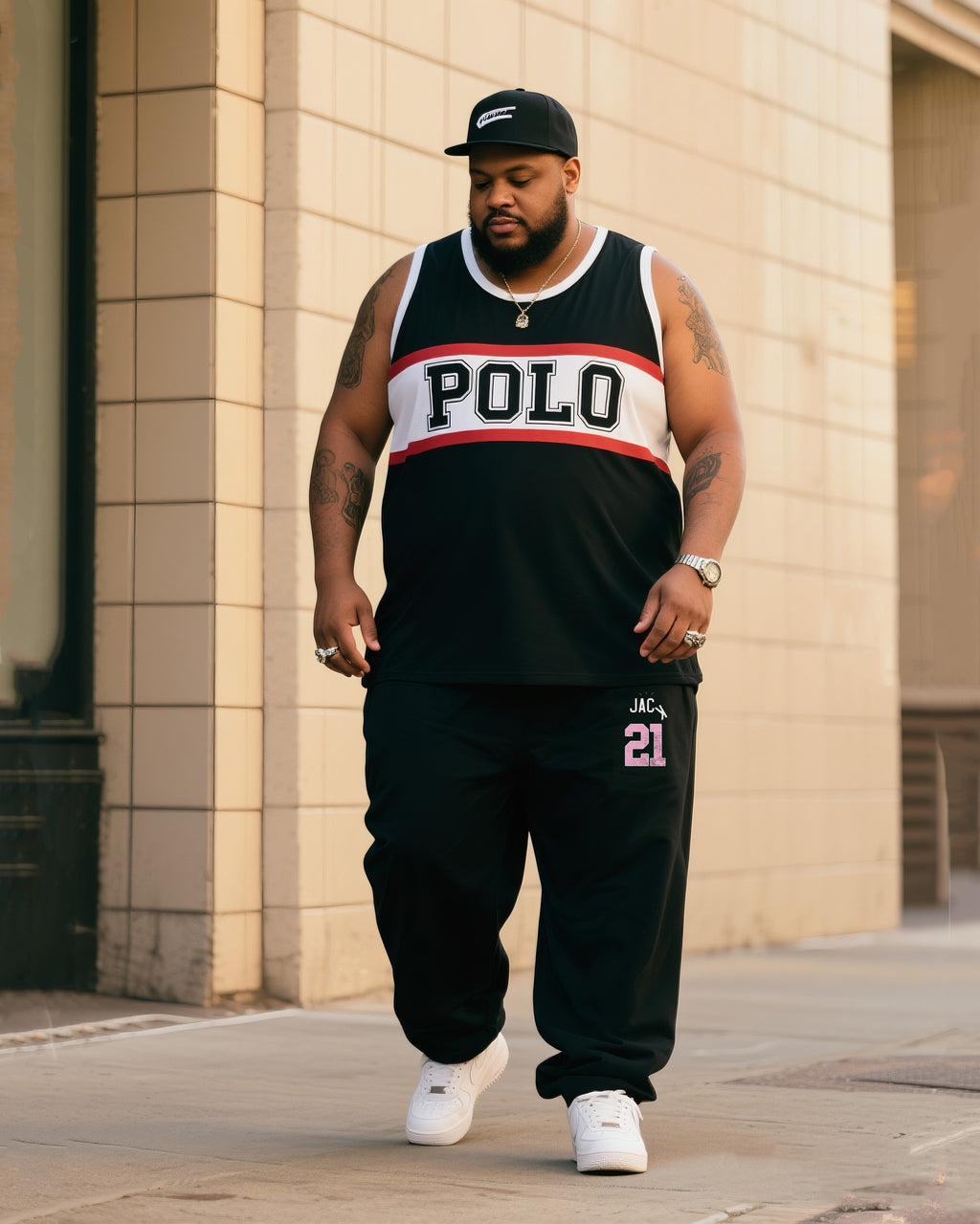 Big & Tall Graphic Athletic Vest Pants Set for big men view 1
