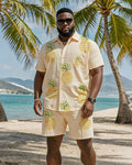 Big & Tall Yellow Hawaiian Graphic T-Shirt Shorts Set for big men view 1