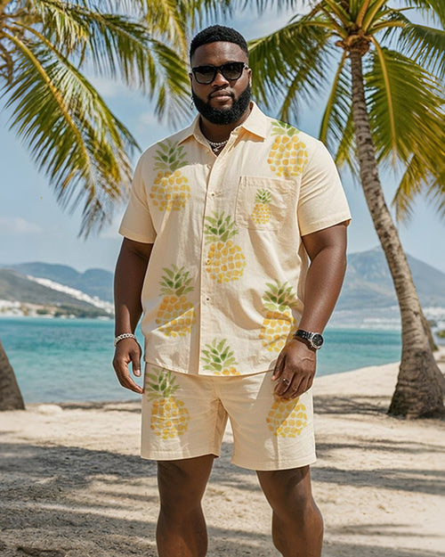 Big & Tall Yellow Hawaiian Graphic T-Shirt Shorts Set for big men view 1