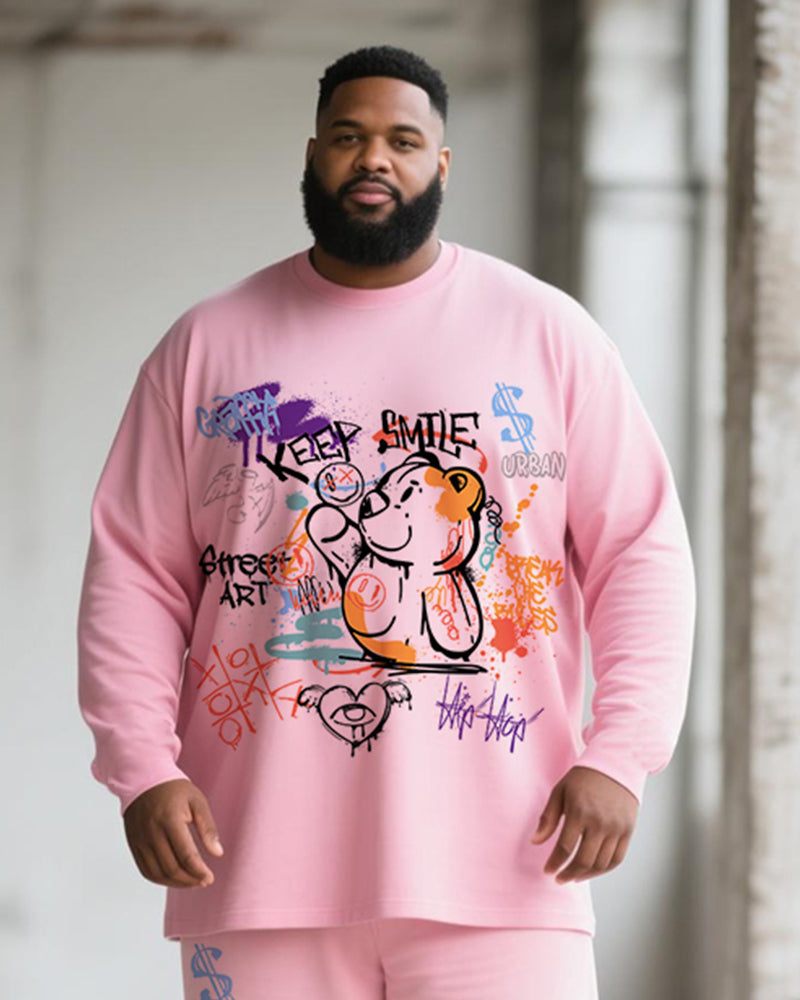 Big & Tall Pink Gradient Graphic T-Shirt Pants Set for big men view 2