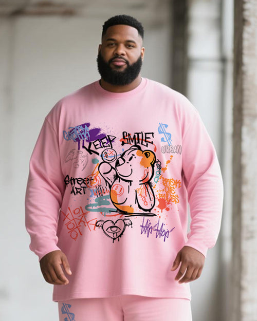 Big & Tall Pink Gradient Graphic T-Shirt Pants Set for big men view 2
