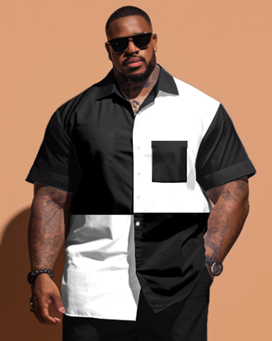 Big & Tall Black White Colorblock T-Shirt Shorts Set for big men view 2