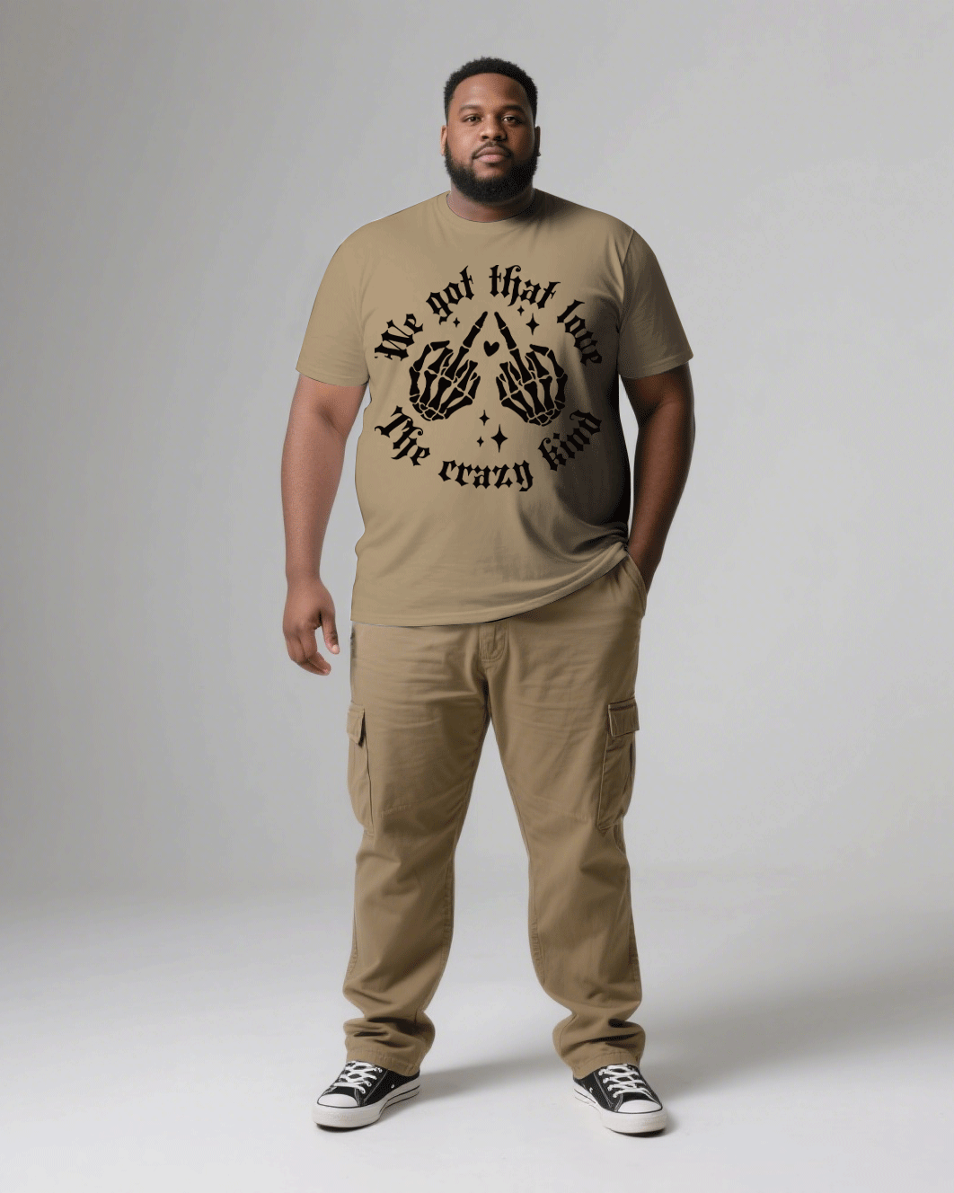 Big & Tall Khaki T-Shirt Pants Set for big men view 2
