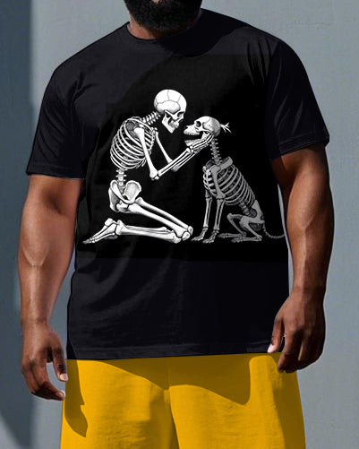Big & Tall Graphic Skull T-Shirt Shorts Set for big men view 2
