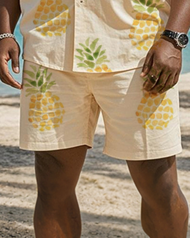 Big & Tall Yellow Hawaiian Graphic T-Shirt Shorts Set for big men view 3