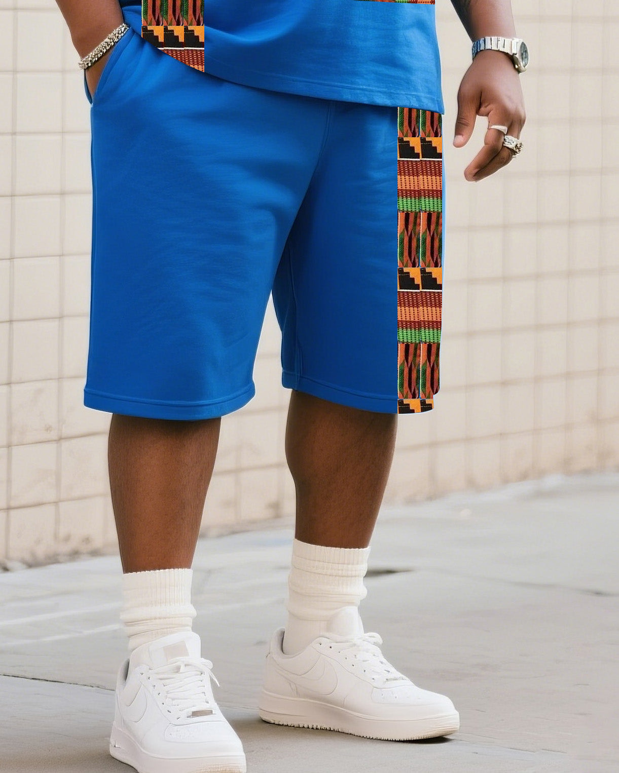 Big & Tall Striped Graphic T-Shirt Shorts Set for big men view 3