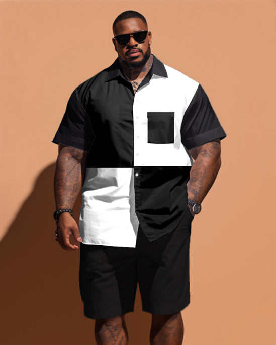 Big & Tall Black White Colorblock T-Shirt Shorts Set for big men view 1