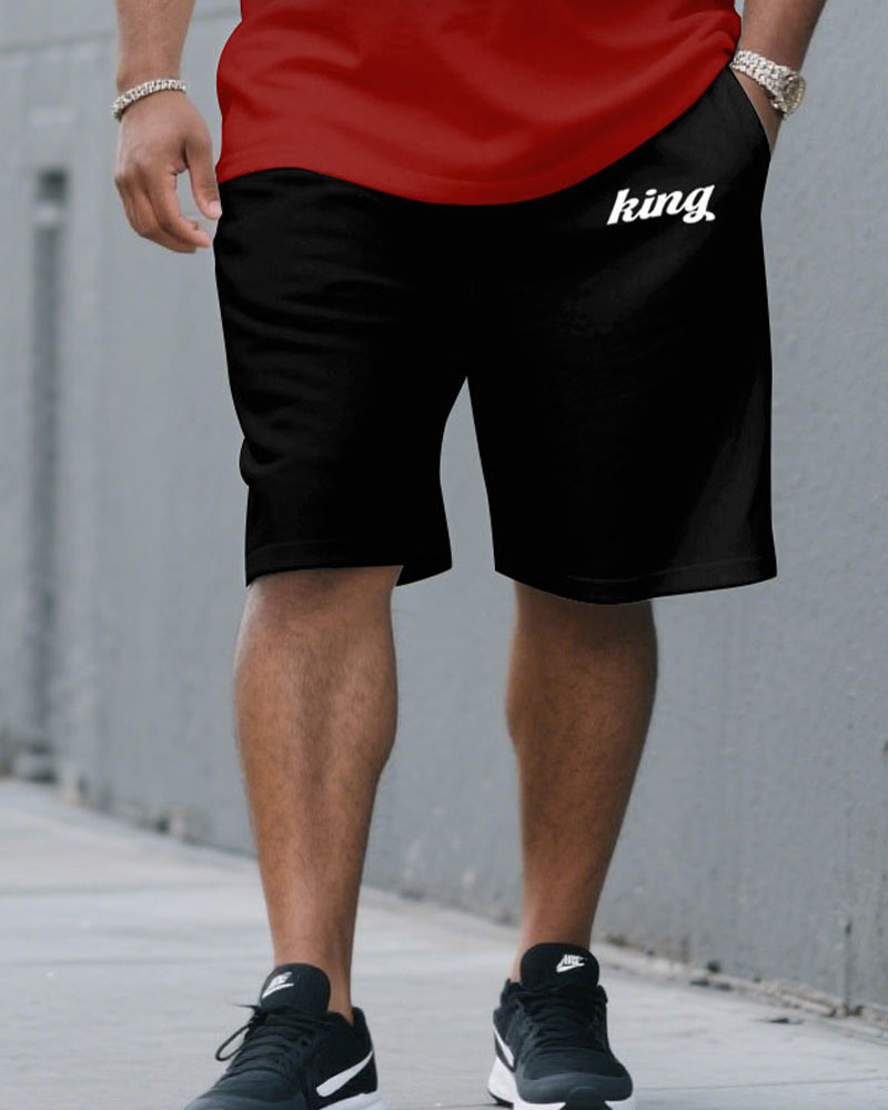 Big & Tall Black Red Graphic T-Shirt Shorts Set for big men view 3