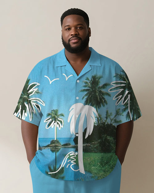 Big & Tall Blue Hawaiian Graphic T-Shirt Pants Set for big men view 2