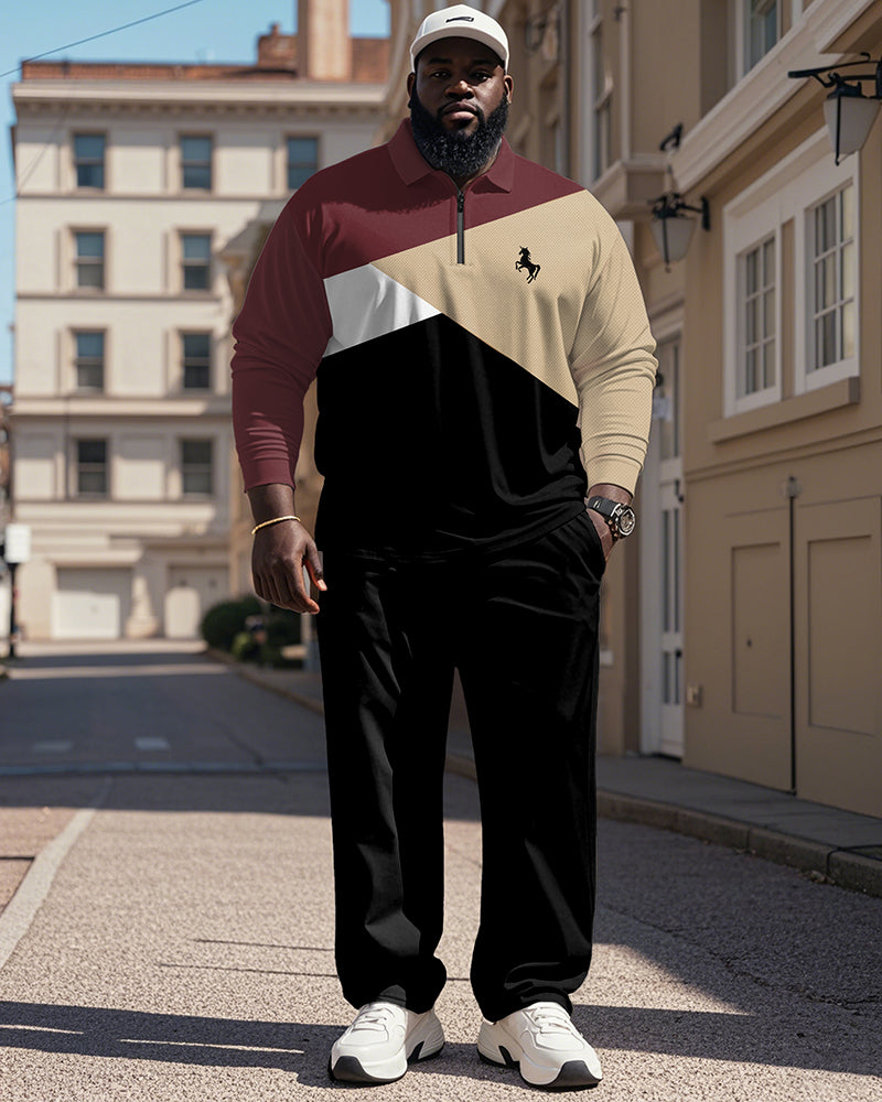Big & Tall Black Khaki Colorblock Polo Pants Set for big men view 1