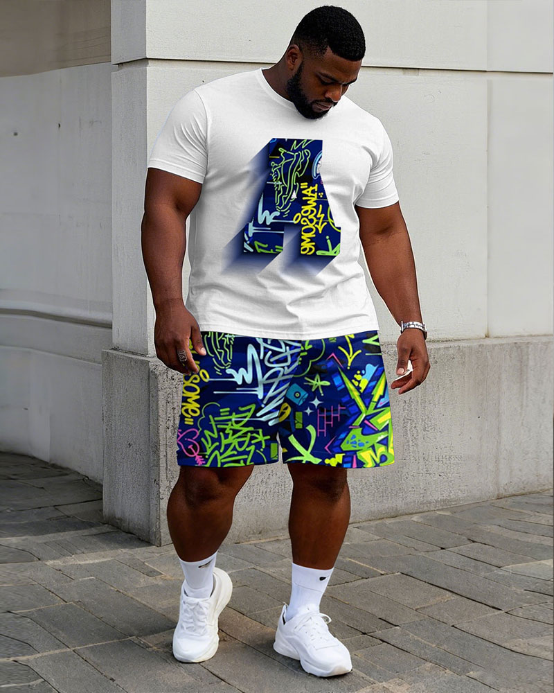 Big & Tall Streetwear T-Shirt Shorts Set for big men view 1