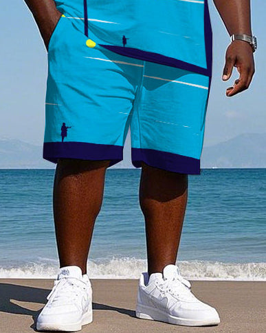 Big & Tall Hawaiian Colorblock T-Shirt Shorts Set for big men view 3
