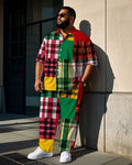Big & Tall Colorblock Plaid T-Shirt Pants Set for big men view 1