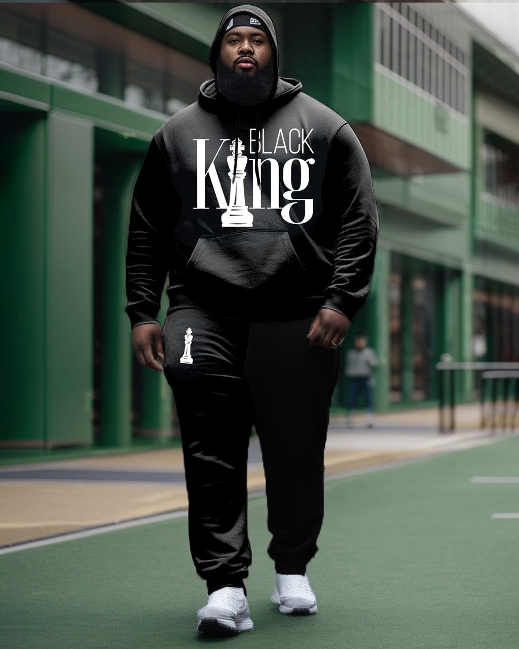 Big & Tall Black Graphic Hoodie Sweatpants Set for big men view 1