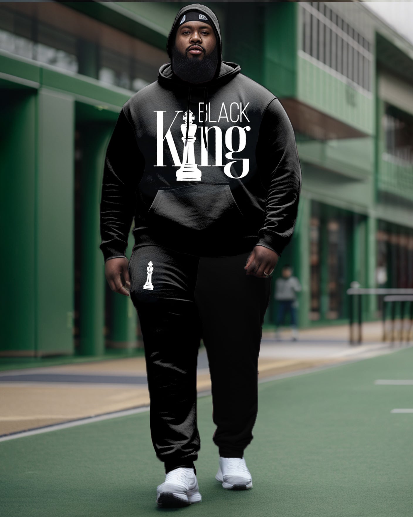 Big & Tall Black Graphic Hoodie Sweatpants Set for big men view 1