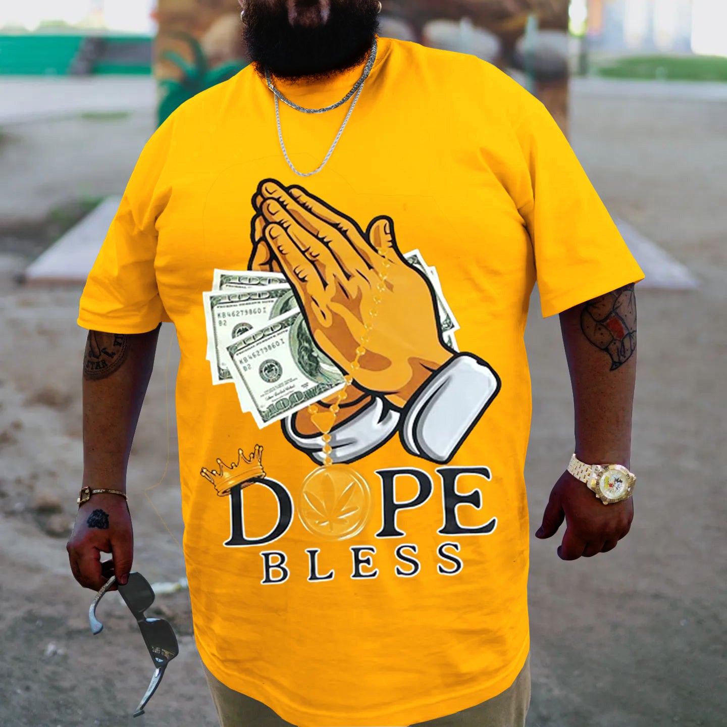 Big & Tall Yellow Graphic Streetwear T-Shirt for big men view 1