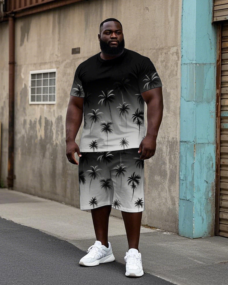 Big & Tall Hawaiian Gradient T-Shirt Shorts Set for big men view 1