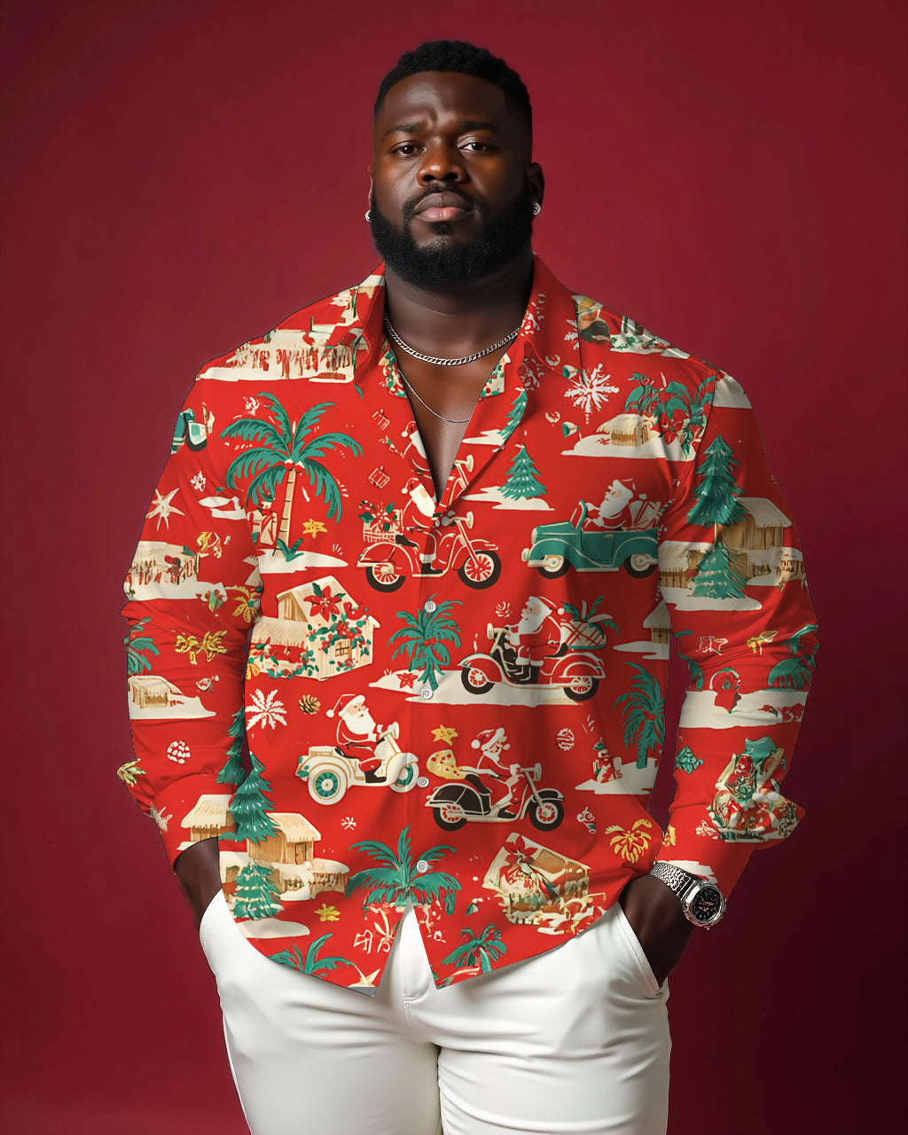 Big & Tall Hawaiian Tropical Long Sleeve Shirt for big men view 1