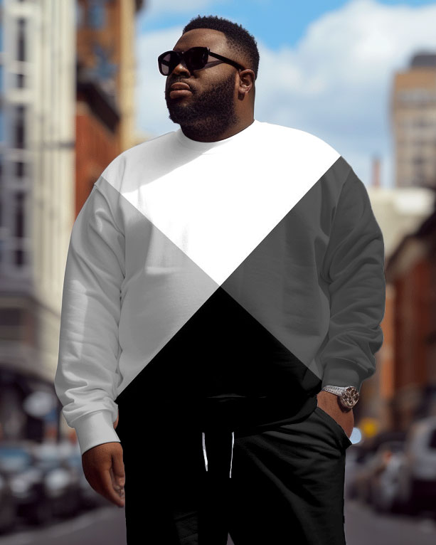 Big & Tall Colorblock Patchwork Hoodie Sweatpants Set for big men view 2