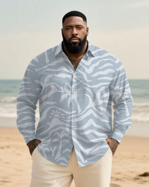 Big & Tall Blue Hawaiian Graphic Long Sleeve Shirt for big men view 1