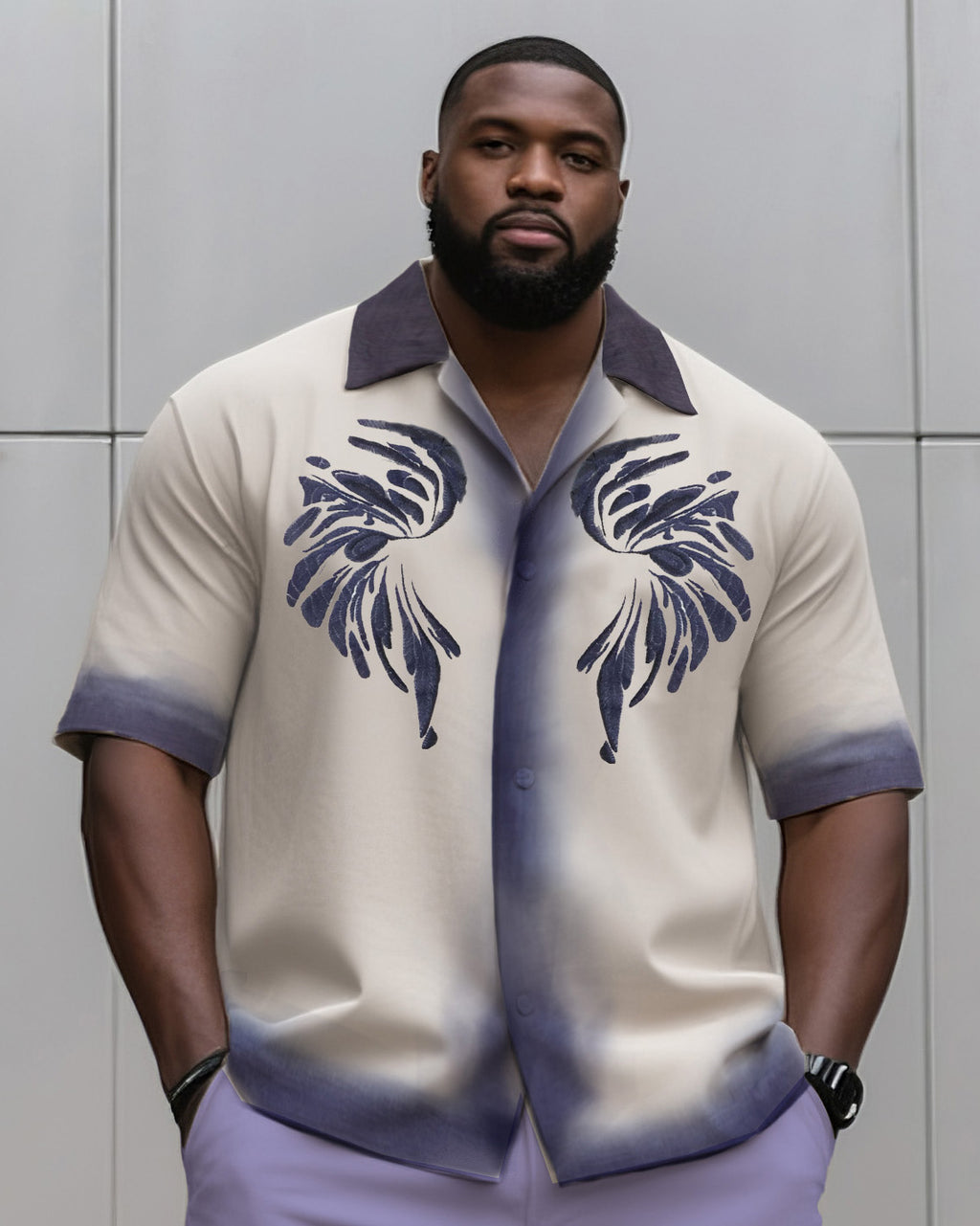 Big & Tall Gradient Graphic T-Shirt Shorts Set for big men view 5