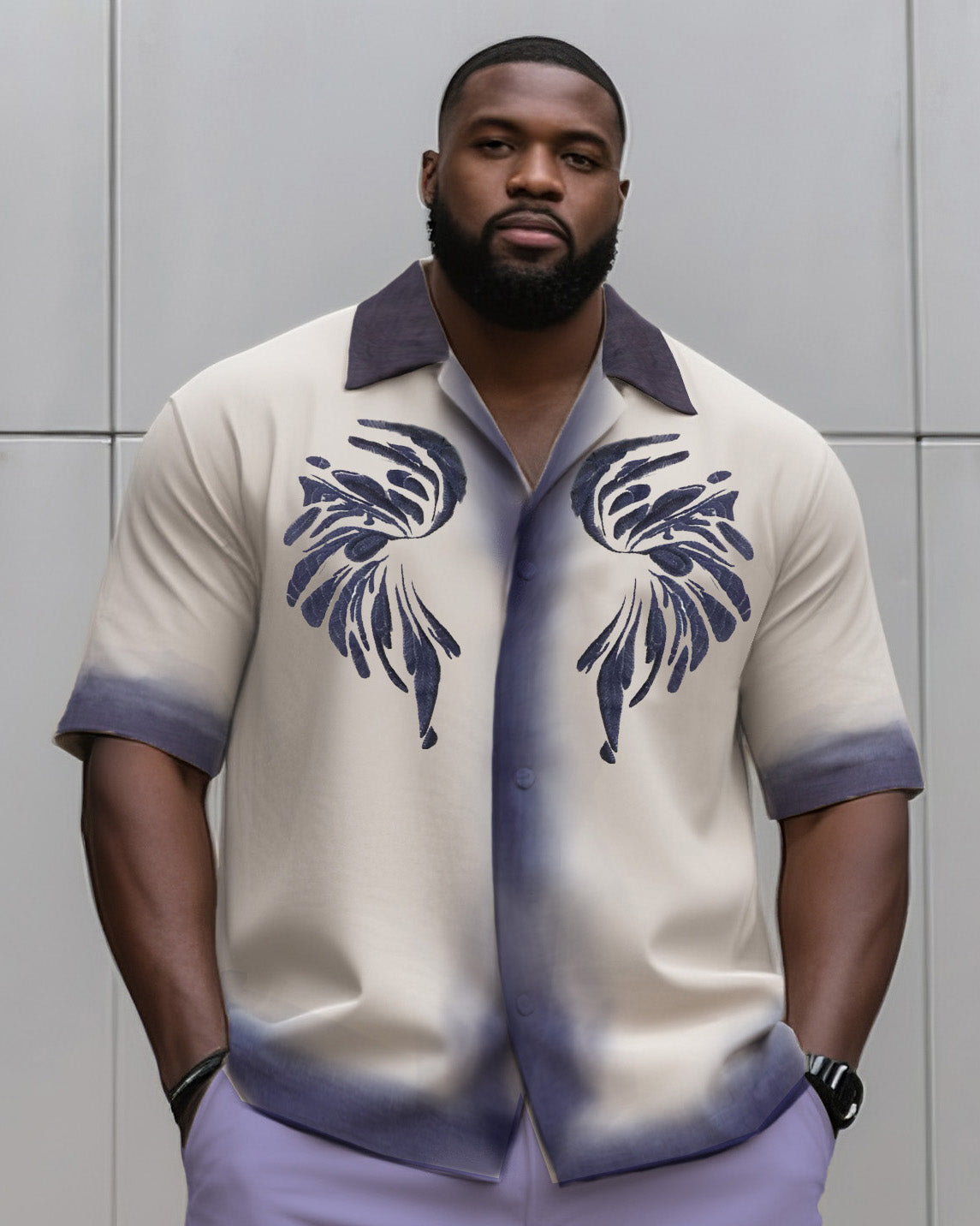 Big & Tall Gradient Graphic T-Shirt Shorts Set for big men view 5