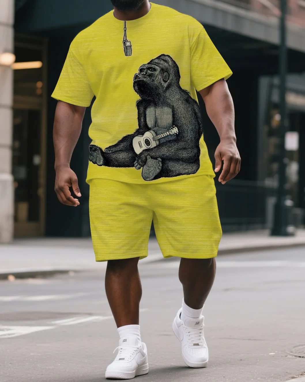 Big & Tall Graphic Streetwear T-Shirt Shorts Set for big men view 1