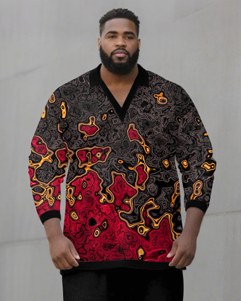 Big & Tall Black Red Geometric Two-piece Set for big men view 2