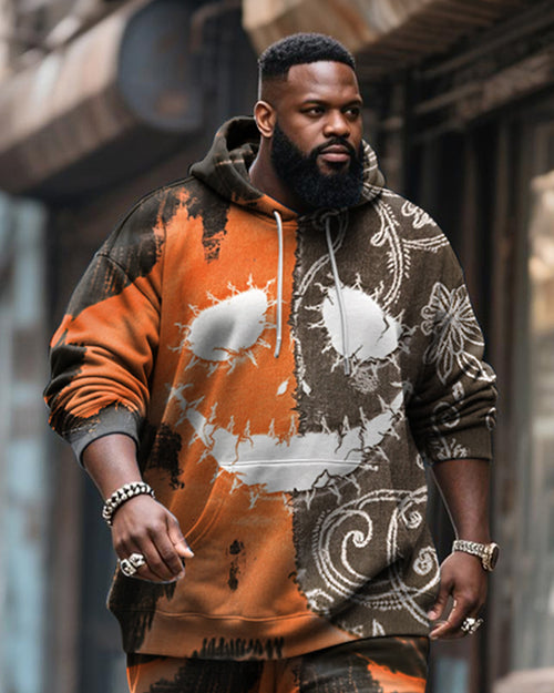 Big & Tall Orange Graphic Hoodie Sweatpants Set for big men view 2