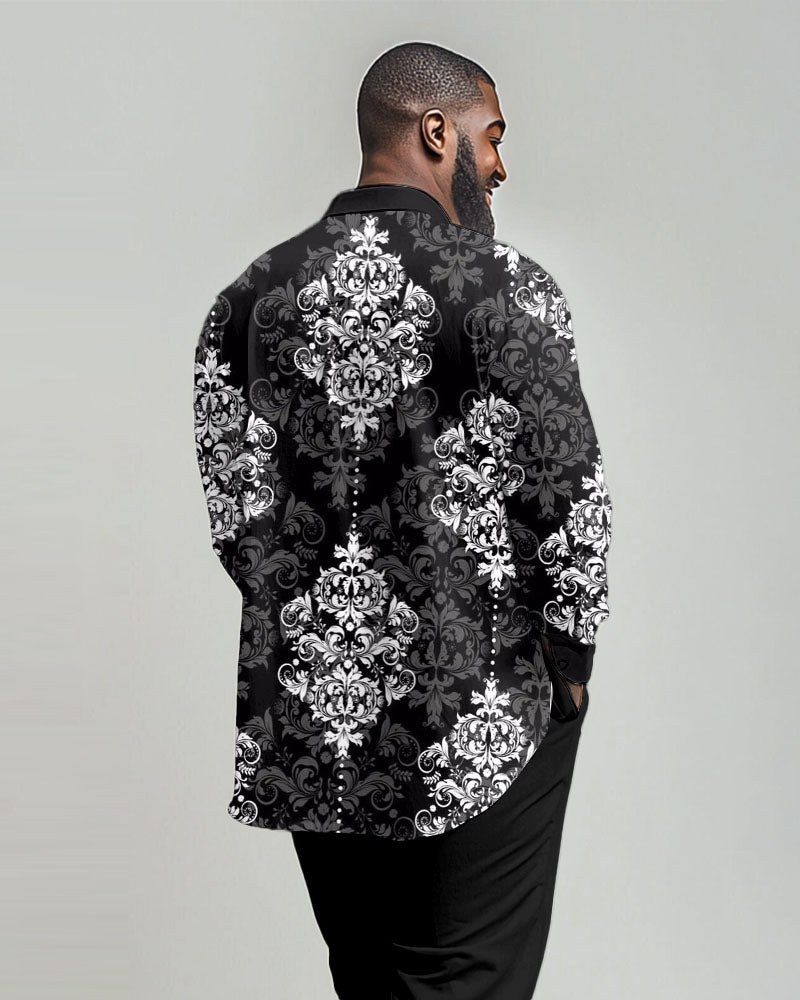 Big & Tall Black Graphic Vintage Shirt Pants Set for big men view 2