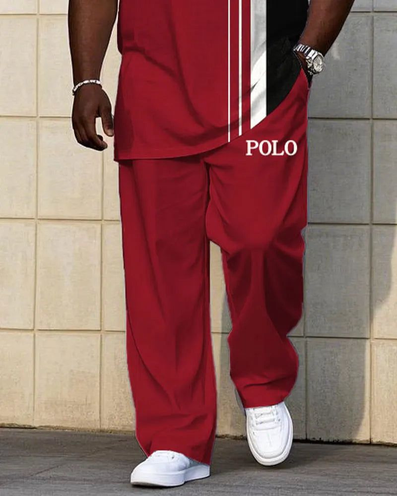 Big & Tall Black Red Colorblock T-Shirt Pants Set for big men view 3