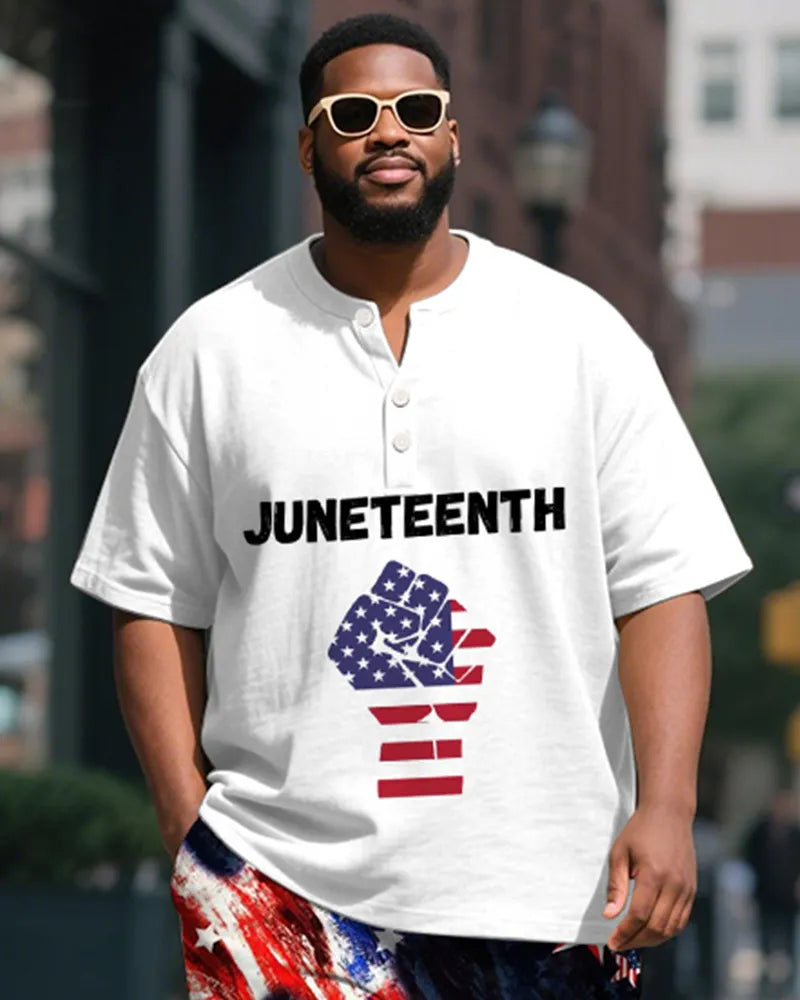 Big & Tall Juneteenth Graphic T-Shirt Shorts Set for big men view 1