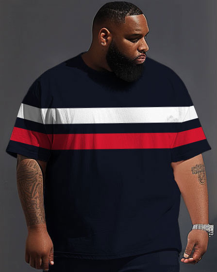 Big & Tall Striped Graphic Streetwear Two-piece Set for big men view 2