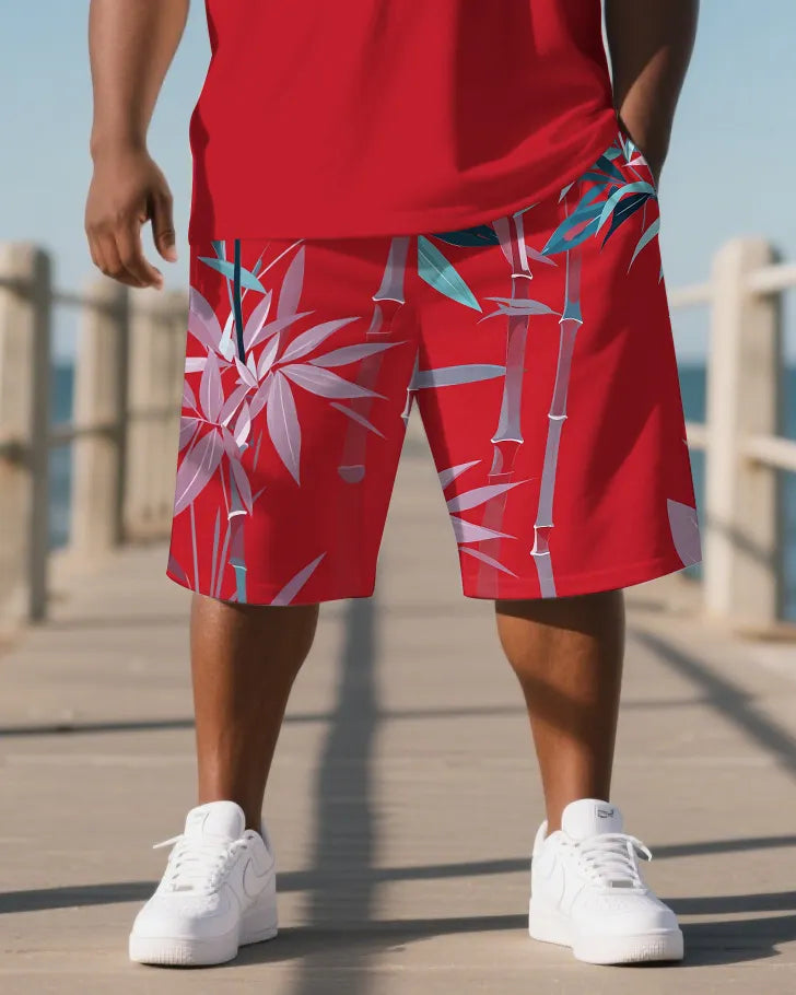 Big & Tall Hawaiian Polo Shorts Set for big men view 3