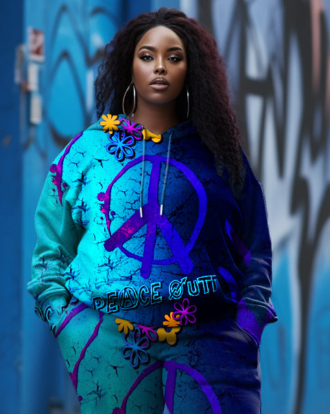 Big & Tall Blue Floral Hoodie Sweatpants Set for big men view 4
