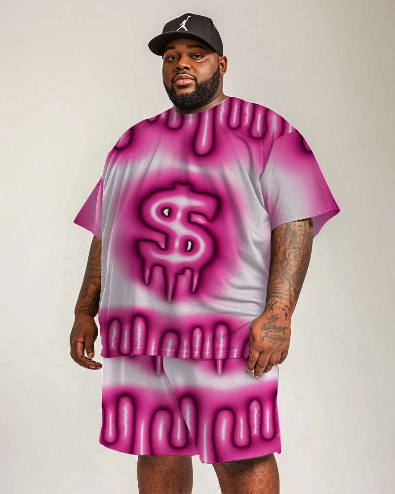 Big & Tall Pink Gradient Graphic T-Shirt Shorts Set for big men view 1