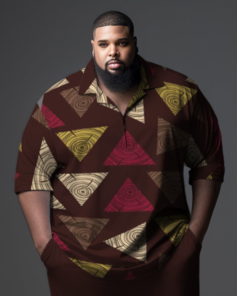 Big & Tall Geometric Business Casual Polo Pants Set for big men view 2