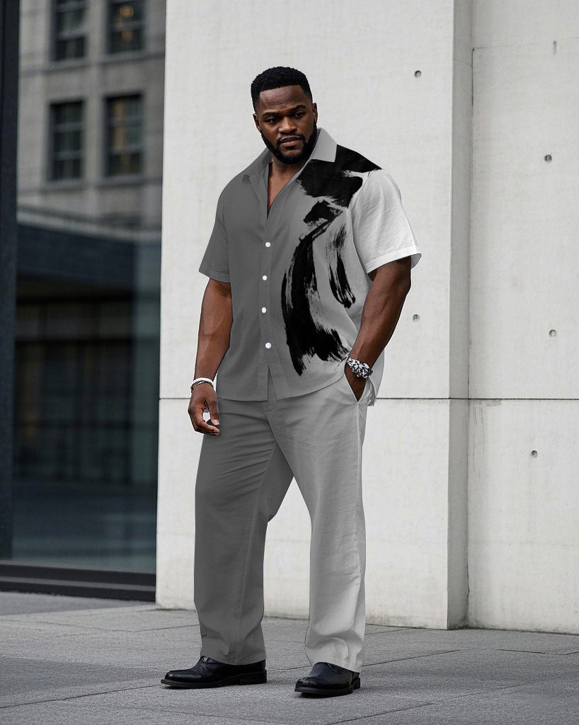 Big & Tall White Gray Gradient T-Shirt Pants Set for big men view 1