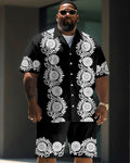Big & Tall Black Graphic T-Shirt Shorts Set for big men view 1