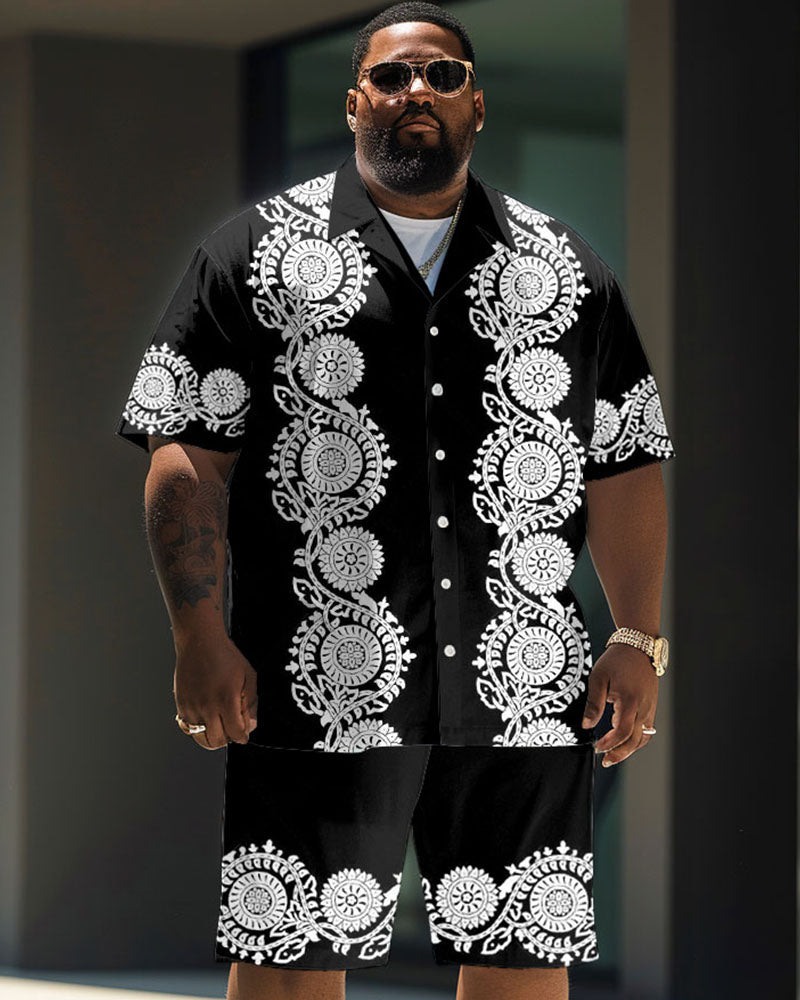 Big & Tall Black Graphic T-Shirt Shorts Set for big men view 1