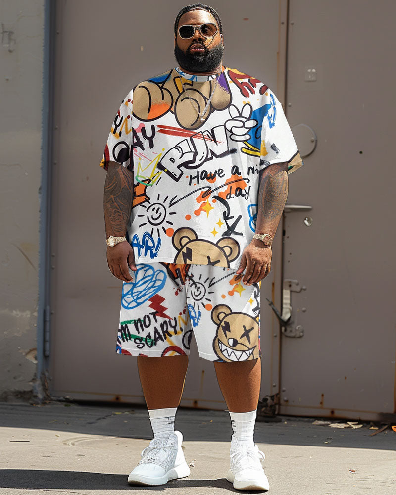 Big & Tall Graphic Graffiti T-Shirt Shorts Set for big men view 2