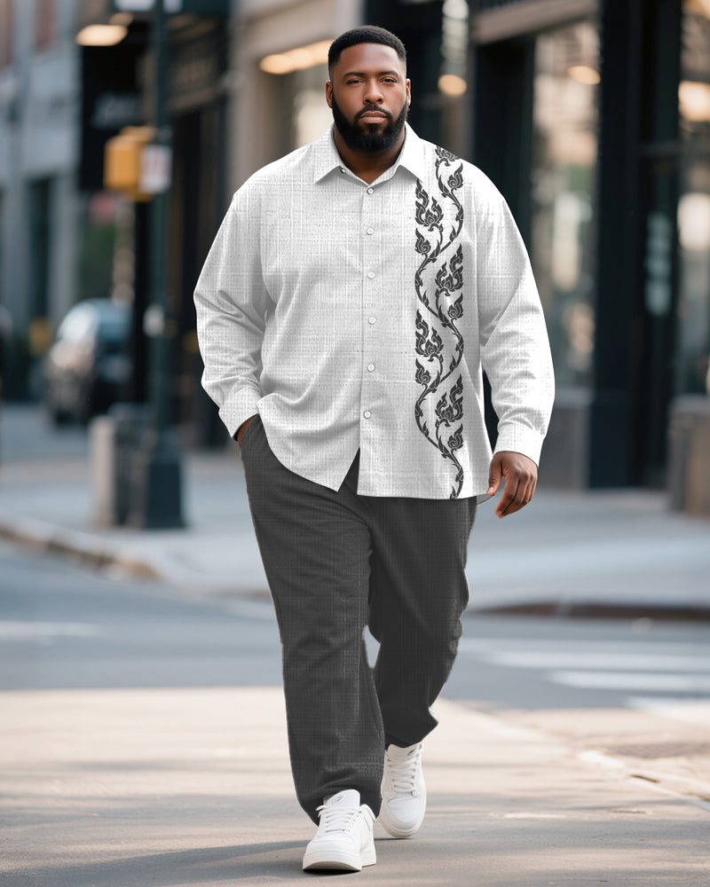 Big & Tall Gray Graphic Patchwork T-Shirt Pants Set for big men view 1