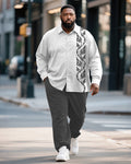Big & Tall Gray Graphic Patchwork T-Shirt Pants Set for big men view 1